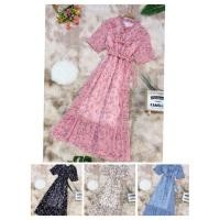 ราคา เดรส ผ้าชีฟอง ลายดอกเล็กๆ มีซับใน อกระบาย เอวจั้มยืด เชือกผูกเอว (9752711037)