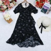 ราคา ชุดเดรสพิมพ์ลาย,ชุดเดรสแม็กซี่ สีดำ ซับในทั้งตัว แขนตุ๊กตา คอกว้าง ผ้าชีฟอง ความยาวชุด 47 (29286988300)