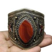 ราคา กำไลข้อมือ หินโมรา หินอาเกต หินแท้ธรรมชาติ เงินโบราณ แฮนเมด Natural Afghan Agate Cuff Bangle Bracelet Old Silver (50550239064)