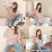 ราคา เนื้อผ้า​Cotton​ 100% ( Striped T-shirt Fashions ) เสื้อยืดลายขวาง เสื้อยืดลายทาง RW-26 ลายสี : สีขาว/แดง (9212494461)