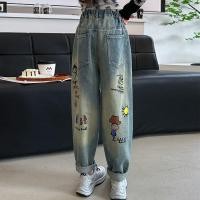 ราคา กางเกงขากว้างปักลายเด็กผู้หญิงกางเกงยีนส์ขาตรงสำหรับเด็ก (28307726783)