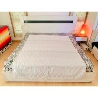 ราคา ปลอกคลุมที่นอนปิคนิค/ท๊อปเปอร์ ขนาด 4.5-5ฟุต สีขาวลายกราฟฟิก ยี่ห้อ SteamBoy มือสองสภาพดี สินค้าญี่ปุ่น-เกาหลีแท้ (15899371985)