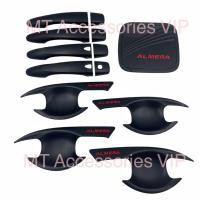 ราคา nissan almera อัลเมร่า ปี2020-2025 เบ้ากันรอย ครอบมือจับ ครอบฝาถัง สีดำโลโก้แดง (43107651697)