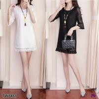 ราคา J8481 Dress เดรสผ้าลูกไม้ลายดอกไม้ แขนสามส่วน #แฟชั่นเกาหลี (2170950091)