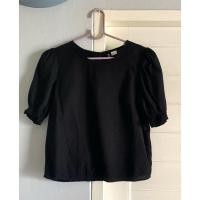 ราคา H&M เสื้อสีดำลายปักฉลุลูกไม้ แขนจั๊มsize-อก36:ยาว18นิ้ว (49603945207)