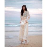ราคา งานป้าย NITTAYA เซ็ตเสื้อครอปกับกางเกงขายาว ผ้าลูกไม้ฉลุ (25136964920)