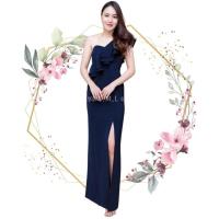 ราคา ชุดไปงานแต่งงานสีกรมท่า เดรสยาวไหล่เฉียงระบาย แบบสวยๆ เรียบหรูดูแพง ชุดราตรี ชุดไปงานแต่งงาน ชุดออกงาน (6439532347)