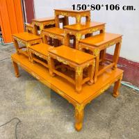 ราคา ✅ส่งฟรี โต๊ะหมู่บูชาไม้สัก หมู่ 9 หน้า 9 150*80*สูง106 ซม (ก*ลึก*ส แกะสลักลายดอกไม้ **รวมฐาน**ย้อม(อิฐ) 10 ชิ้น (24916122452)
