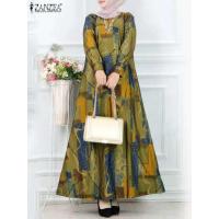 ราคา ▥ Zanzea เดรสแม็กซี่แขนยาวสำหรับภาพวินเทจ, ชุดเดรสยาวแฟชั่นมุสลิมทรงหลวมลำลองชุดเดรสยาวอิสลามสำหร (27630262041)