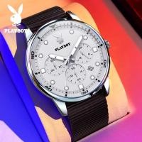 ราคา PLAYBOY นาฬิกาข้อมือผู้ชายหรูหรา ระบบควอตซ์ สไตล์เรียบง่าย สายไนลอน กันน้ำ เรืองแสง G3072 (29432979161)