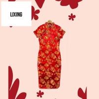 ราคา เดรสยาว Lixing สีแดง ไซด์ - M อก 34 เอว 30 สะโพก 36 ยาว 46 นิ้ว ผ้าไหมจีนทอดิ้นทองอย่างดี (47504799627)
