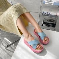 ราคา ✨ANGYONG blue สินค้าพร้อมส่ง✨รองเท้าส้นตึกสายคาดสีฟ้าขอบชมพูพลาสเทล (13439958858)