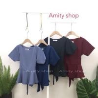 ราคา Amity เสื้อทำงาน เสื้อชายระบายผูกหลัง (2178459465)