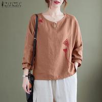ราคา Zanzea เสื้อเบลาส์ คอกลม แขนยาว ผ้าฝ้าย ทรงหลวม สไตล์วินเทจ สําหรับผู้หญิง (15064607099)