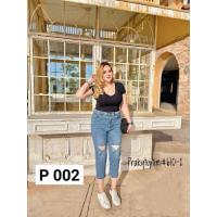 ราคา 002.P กางเกงยีนส์ 7 ส่วนเอวสูง กางเกงยีนส์สาวอวบ กางเกงยีนส์ไซส์ใหญ่ สียีนส์รุ่นแต่งขาด (20852885226)