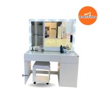 ราคา [ผ่อน0%⚡]โต๊ะแป้งเกาหลี พร้อมไฟ10ดวงขนาด120x60x155ซม. [สินค้ามีพร้อมส่ง]Brownfurniture (29169601282)