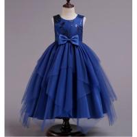 ราคา ชุดราตรีเด็กผู้หญิง ใส่ออกงาน แขนกุด แต่งกุหลาบช่วงบน ติดโบว์ที่เอว สีน้ำเงินเข้มDL30087ชุดราตรีเด็กแต่งโบว์ป (6457335166)