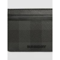 ราคา [ของแท้อย่างเป็นทางการ] BURBERRY Mens Charcoal Grey Checked Leather Card Holder80645921 (40626867016)