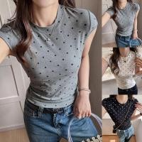 ราคา ⭐สินค้าใหม่⭐Spicy Polka Dot Short Sleeve T-Shirt Womens Base Shirt Crew Neck Slim Fit Top (57604105434)