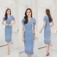 ราคา เดรสผ้าไทย ผ้าทอลาย อัดกาว (22375557554)