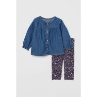 ราคา One set H&M - ชุดยีนส์และเลกกิ้งลายดอกไม้สําหรับเด็กผู้หญิง (41364732809)