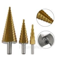 ราคา STEP DRILL ชุด ดอกสว่านเจาะขยาย 3 ดอก ดอกเจาะคว้านรูชุบไทเทเนียม ขนาดรู 4-32 mm ,4-20 mm , 4-12 mm พร้อมกล่องเหล็ก 1 ฃุด (3742034434)