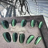 ราคา กาวฟรีทําด้วยมือกดบนเล็บมรกตสีเขียวน้ําแข็งใสออโรร่าคริสตัลแมวตาอัลมอนด์ส่องไฟแพทช์เล็บปลอมเล็บเทียมนํามาใช้ใหม่ (40405988713)