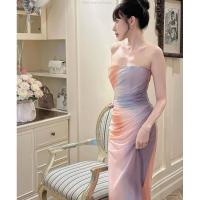 ราคา เดรสยาวเกาะอกซีทูผ้าไล่สี (23083243138)