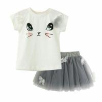 ราคา เสื้อยืดลายพิมพ์เเมวเเละกระโปรงฟรุ้งฟริ้ง เสื้อผ้าเด็กผู้หญิง (1938259007)