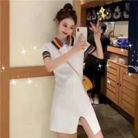ราคา เดรสคอปกผ้าไหมพรมยืดได้เยอะค่ะ ปกและปลายแขนสีรุ้ง (2846066565)