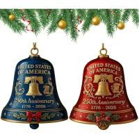 ราคา 2PC United States 250th Anniversary Bell Ornament, 3D 250th Anniversary USA Ornament, Handmade Metal Christmas Bell O-rnament for Christmas Tree, Windows, Cars (46252172660)