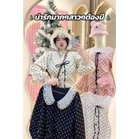 ราคา เสื้อเชิ้ตลายจุดแขนบอลลูน ปกแก้วระบายผ้าลูกไม้ (45453058966)