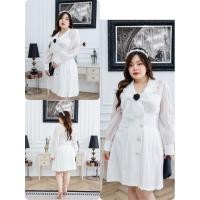 ราคา ชุดเดรสสาวอวบมินิเดรสสไตล์สาวทำงานแต่งระบายรอบอกเสื้อ (29515578324)