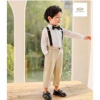 ราคา Boy Suit เซทเอี้ยมเด็กเล็กเด็กโต สีครีมเบจ แขนยาว 4 ชิ้น เสื้อเชิ้ต+กางเกงเอวยืด+สายเอี้ยมดำ+หูกระต่ายส่มสี ขนาด 80, ... (18978099868)