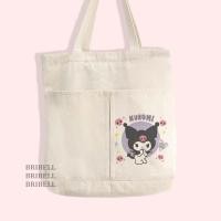 ราคา Kuromi Sanrio Character Pocket Canvas Tote Bag Street Bag Womens Bag College Bag School Bag เหมาะกับแล็ปท็อป (53852176186)