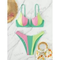 ราคา ส่งต่อ ทูพีช SHEIN Swim ชุดว่ายน้ำบิกินี่ แบบมีโครงดันทรง สีสันสดใส ไซส์xs ใส่ครั้งเดียว (24128264791)