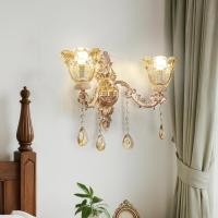 ราคา VRYGLE ทองเหลืองโบราณทองคริสตัล Wall Sconce แก้วดอกไม้โคมไฟคริสตัล Beveled โคมไฟติดผนังข้างเตียง (41458854117)