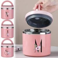 ราคา Pink Handheld Lunch Box Stainless Steel Insulation Box Circular Lunch Box Food Insulated Box Flower and Black Series (53654155758)