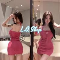 ราคา L.A Shop พร้อมส่ง ชุดเดรสคล้องคอไหมพรม เว้าหลัง แถมโซ่เกี่ยวสีชมพู "M1520" -C (20681042460)