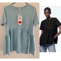 ราคา Zara เสื้อยืดระบายสีฟ้า ไซส์ S ของใหม่ ของแท้ มือ 1 (25243965054)