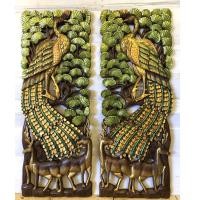 ราคา งานไม้สัก แผ่นไม้สัก แกะสลัก ลายนกยูง ปัดสี เขียว-ทอง Set 2 แผ่น ขนาด 35x90 cm. ไม้ฉลุ ของตกแต่งติดผนัง (20031876545)