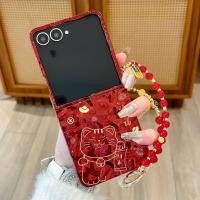 ราคา SAMSUNG ใหม่สไตล์จีนสีแดงลายจีบแมวนําโชคเคสโทรศัพท์เหมาะสําหรับ ซัมซุง z พลิก 7/5 เหมาะกับ z พลิก 6/4/3 หน้าจอพับได้ฝาพับพร้อมการดูดซึมช็อกเคสป้อง (53703228059)