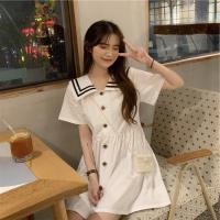 ราคา ชุดเดรสสั้น แขนสั้น คอปกทรงกะลาสีเรือ/ทหารเรือ กระดุมหน้าลายสมอเรือ สีขาว ชุดเดรสสไตล์เกาหลี น่ารักมากจ้า (3909044740)