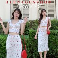 ราคา Cherry Setชุดเซ็ท2ชิ้น เสื้อแขนสั้น+กระโปรงยาว แต่งขอบลูกไม้ ผ้ายืดพิมพ์ลายเชอร์รี่ ใส่แยกชิ้นก็ได้ (23362997074)