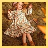 ราคา Floral Print Flounce Sleeve Ruffle Hem Dress 4Y (26451529841)