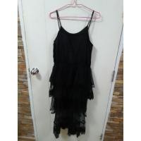 ราคา (สินค้ามือสอง)ชุดเดรสสายเดี่ยวสีดำกระโปรงลายฉลุลูกไม้ (55204453755)