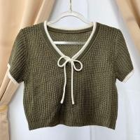 ราคา เสื้อไหมพรมถักโครเชต์ Size S งานสวยน่ารักมาก สีเขียวตัดขอบสีครีม (26320224940)