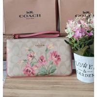 ราคา Coach แท้ ✔️ พร้อมส่ง กระเป๋าคล้องมือ L 1 ซิป | Coach Large Wristlet in Signature Canvas (2376509658)