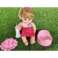 ราคา ตุ๊กตาเด็กผู้หญิงหน้ายาง ดูดนม ทานข้าว อุปกรณ์ครบ (สีชมพู) (7757793813)