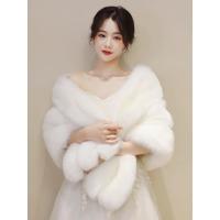 ราคา Hz ผ้าคลุมไหล่แต่งงาน ฤดูหนาว 2023 สีขาว เจ้าสาว เพื่อนเจ้าสาว ขนมปังปิ้ง ชุดกี่เพ้า ขนเฟอร์ด้านนอก (25881386853)